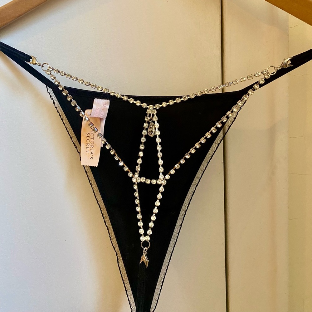 Victoria's Secret Black Thong with Rhinestone Chains, very nice !